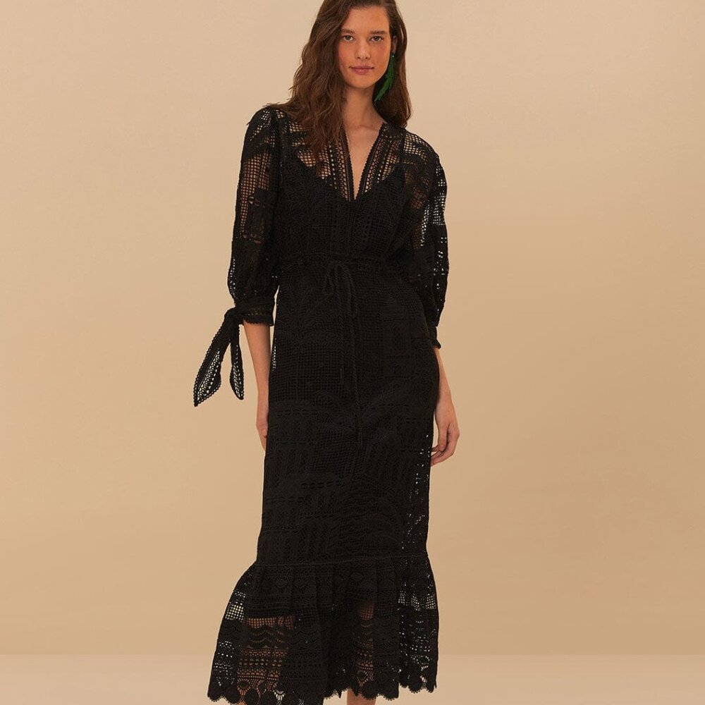 Black Morada Boa Guipure Maxi Dress